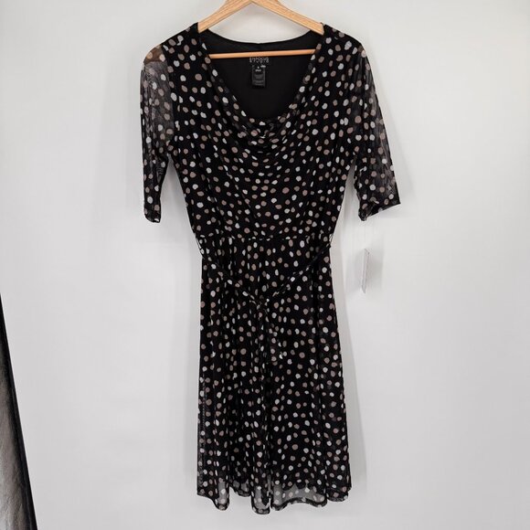 Enfocus Studio Black  Beige Polka Dot Cowl Neck Dress mesh Size 8 new - Picture 7 of 13